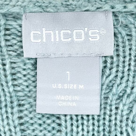 Chico's Light Blue Hint Of Cashmere Cable Knit Long Sweater Cardigan - Picture 12 of 13